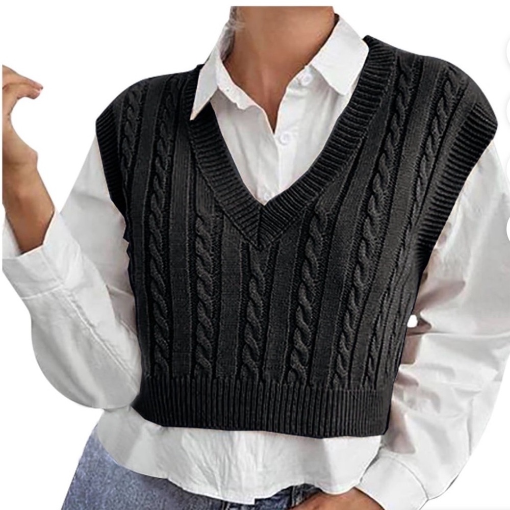 Black Cable Knit Sweater Vest